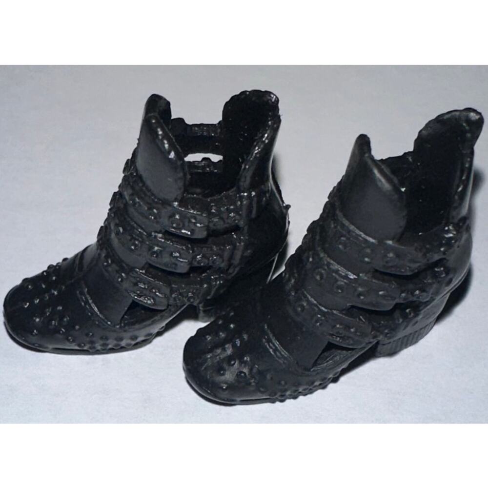 Modern Barbie Black Open Toe Cut Out Ankle Boots Heels Shoes Mattel - Picture 2 of 5